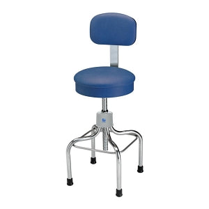 Pedigo Products Inc Adjustable-Height Round Stainless Steel Stools with Back - Stainless Steel Exam Stool with Back, No Casters, 21"-35" Screw Adjustable, Lake Blue - P-1039-SS-LAK