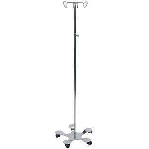 Pedigo Products Hand Operated IV Stands - Stainless Steel IV Pole with 5-Leg Base and 4-Hook Top, Hand Height Adjustable - P-1572-4