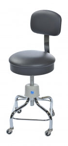 Pedigo Adjustable-Height Round Rolling Stools with Back - Exam Stool with Round Seat, Chrome Base, Backrest and Casters, Screw Adjustment, Gray - P-51-R-GREY