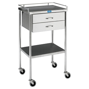 Pedigo Products Utility Tables - Stainless Steel Utility Table with Shelf, 2 Drawers and Guard Rails, 20" x 16" x 34" - SG-80-A-SS