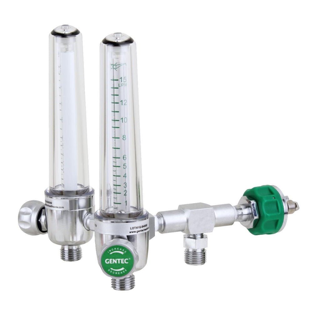 Genstar Technologies Brass Dual Oxygen Flowmeters - Oxygen Dual Flowmeter, Brass, 15 LPM, German - FMD197B-15L-GSP