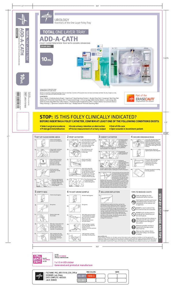 Total One-Layer Add-A-Cath Tray with Drain Bag and Peri Wipe