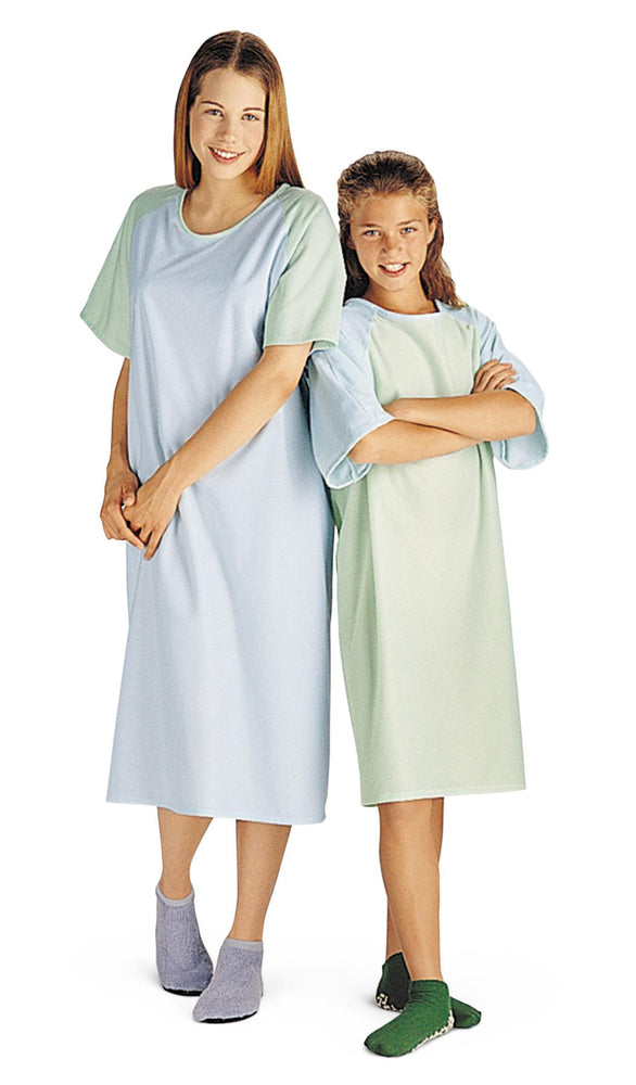 Comfort Knit Flame-Retardant IV Gown with Plastic Snaps, Teen, Blue, 12-15 Years