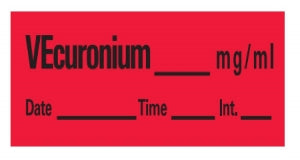 PDC Healthcare Chart Labels - Vecuronium Chart Label Tape, 1.5' x 0.5" Labels, 500" Roll, Fluorescent Red - AN-103