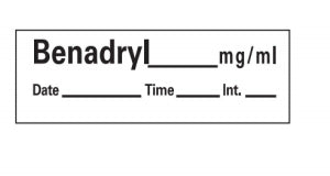 PDC Healthcare Chart Labels - Benadryl Chart Label Tape, 1.5" x 0.5" Labels, 500" Roll, White - AN-109