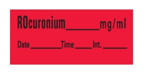 PDC Healthcare Anesthesia Tape with Date - Rocuronium Drug Label, Red - AN-161