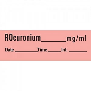 PDC Healthcare Anesthesia Tape with Date - Rocuronium Drug Label, Red - AN-161