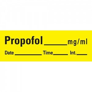 PDC Healthcare Removable Anesthesia Paper Tapes - "Propofol" Label Tape, 500", 0.5" x 500", Yellow - AN-27