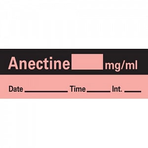 PDC Healthcare Removable Anesthesia Paper Tapes - "Anectine" Label Tape, 0.5" x 500", Fluorescent Red - AN-33