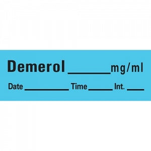 PDC Healthcare Medication Labels - "Demerol" Tape Label, 1.5" x 0.5", Blue, 500/Roll - AN-46