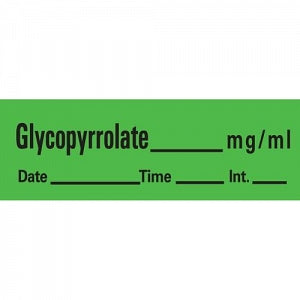 PDC Healthcare Tape / Label for Marcaine Anesthesia - "Glycopyrrolate" Label Tape, 0.5" x 500", Green - AN-9