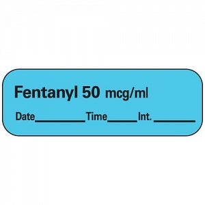 PDC Healthcare Chart Labels - Fentanyl Chart Label, 50 mcg / mL, 1-1/2" x 1/2", Blue - LAN-7D50