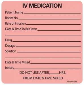 PDC Healthcare Permanent IV Medication Labels - Permanent 7/16" x 2-1/2" IV Medication Label - MV05FR1366