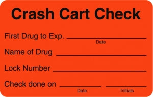 Centurion Centurion Crash Cart Check Labels - Fluorescent Red Crash Cart Check Label with First Drug to Expire Line - PHL563