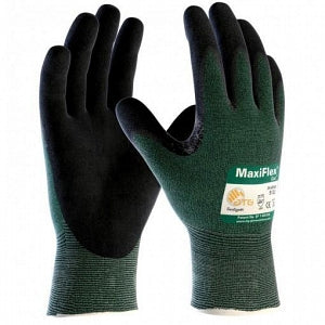 Protective Industrial ATG MaxiFlex Cut Gloves - MaxiFlex Cut Resistant Glove, Microfoam Grip, Nitrile, Black / Green, Size S - 34-8743/S