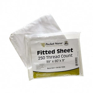 Pocket Nurse Fitted Bed Sheets - Fitted Bed Sheet, 200 Thread Count, 39" x 80" x 9", White, for Instructional Use Only - 05-84-1004