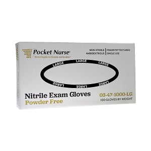 Pocket Nurse Nitrile Exam Gloves - Nonsterile Nitrile Exam Gloves, Blue, Size L - 03-47-1000-LG