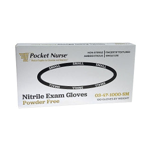 Pocket Nurse Nitrile Exam Gloves - Nonsterile Nitrile Exam Gloves, Blue, Size S - 03-47-1000-SM