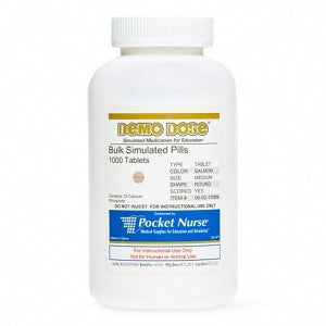 Pocket Nurse Demo Dose Simulated Tablets & Caplets - Round Salmon Tablets, Medium, Scored, 1000/Bottle, for Instructional Use Only, Not for Human or Animal Use - 06-93-1708