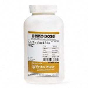 Pocket Nurse Demo Dose Simulated Tablets & Caplets - Round White Tablets, Medium, Scored, 1000/Bottle, for Instructional Use Only, Not for Human or Animal Use - 06-93-1715