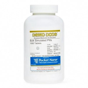 Pocket Nurse Demo Dose Simulated Tablets & Caplets - Round White Tablets, Medium, 1000/Bottle, for Instructional Use Only, Not for Human or Animal Use - 06-93-1717