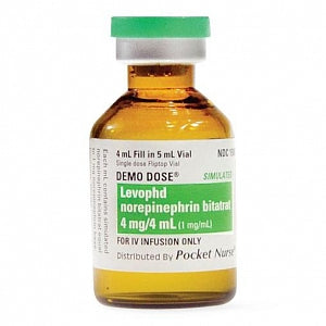 Pocket Nurse Demo Dose Norepineprhrin Bitarate - Demo Dose Norepineprhrin Bitarate, Single-Dose Vial, 4mL, for Instructional Use Only, Not for Human or Animal Use - 06-93-6958