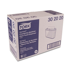 Essity Professional Tork Xpress Countertop Towel Dispensers - Tork Xpress 302020 Countertop Multifold Hand Towel Dispenser, Plastic, White, 7.92" H x 12.68" W x 4.56" D, for use with Tork MB550A, MB640, MB540A - 302020