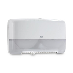 Essity Elevation Bath Tissue Mini-Jumbo Roll Twin Dispensers - Tork 5555200 Elevation Twin Mini Jumbo Bath Tissue Roll Dispenser, White, 10.125" H x 17.0" W x 5.6875" D, for Tork 11020602, 12024402, 120246 and 12013903 - 5555200