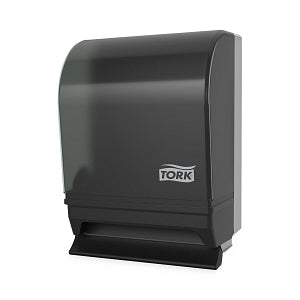 Essity Tork Hand Towel Roll Dispensers with Push Bars - Tork 87T Hand Towel Roll Dispenser with Push Bar, Auto Transfer, Plastic Door with Steel Back, Smoke / Gray, 15.75" H x 10.5" W x 8.75" D, for Tork RB800, RK1000 - 87T