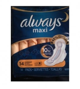 Procter & Gamble Always Overnight Regular Unscented Maxi Pads with Wings - Always Maxi Pad with Flexwings, Overnight - 00037000950899