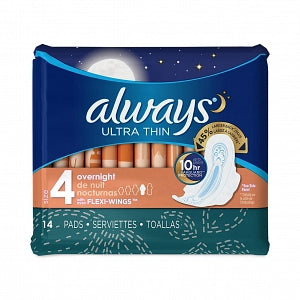 Procter & Gamble Ultra Thin Overnight Sanitary Pads - DBD-PAD, SANITARY, OB, 9 IN, ADHESIVE, BK - 10037000301650