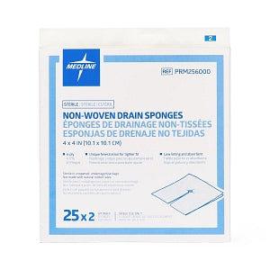 Medline Sterile Nonwoven Gauze Drain Sponges - Nonwoven Sterile 6-Ply Drain Sponges, 4" x 4" - PRM256000