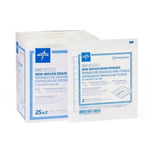 Medline Sterile Nonwoven Gauze Drain Sponges - Nonwoven Sterile 6-Ply Drain Sponges, 4" x 4" - PRM256000