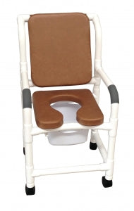 MJM PVC Shower Chairs with Deluxe Elongated Soft Seat - Deluxe Elongated Soft Seat Shower Chair, Open Front, Antislip Handgrips, 10 qt. Commode Pail, Brown, 3" Casters - 118-3-SSDE-CBP-SQ-PAIL-BRN