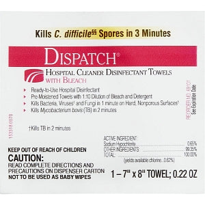 Clorox Dispatch Hospital Disinfectant Towels with Bleach - Dispatch Bleach Wipes, Individual, 7" x 8" - 158-69101