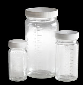 Qorpak ValuLine Clear Graduated Medium Round Bottles with PP / PTFE Cap - Graduated Bottle with PTFE-Lined Cap, Clear, 8 oz. - 239217