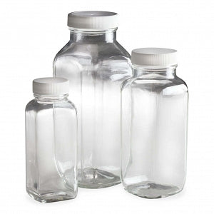 Qorpak ValuLine French Square Bottles with PP F217/PTFE Lined Cap - BOTTLE, FRENCH SQUARE, PTFE CAP, CLR, 16OZ - 242349