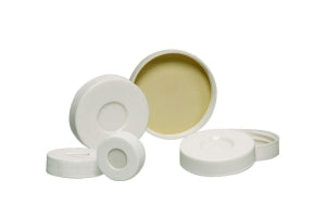 Qorpak Polypropylene Hole Caps W/Bonded Septa - Polypropylene Hole Caps with Bonded Septa, White, 28-400 Neck Finish - CAP-00343