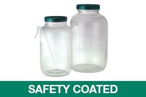 Q Safety Coated Clear Glass Standard Wide Mouth Bottles No Cap - Safety Coated Standard Wide Mouth Bottle with 70-400 Neck Finish, Clear, 64 oz. - GLA-00949