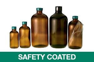 Qorpak Safety Coated Amber Glass Boston Round Bottles No Cap - Safety Coated Boston Round Bottle with 20-400 Neck Finish, Amber, 2 oz. - GLA-08639