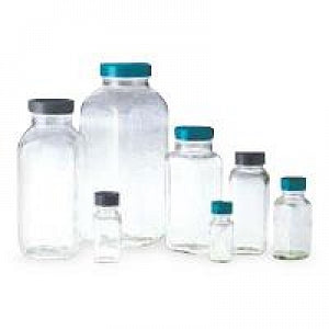 Qorpak Vacuum / Ionized Clear Glass French Square Bottles with Caps - Vacuum and Ionized French Square Bottle with PTFE-Lined Cap and 20-400 Neck Finish, Clear, 0.5 oz. - GLC-01243