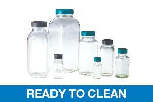 Qorpak Clear French Square Bottles Ready-To-Clean W/Caps - BOTTLE, FRENCH SQ, PTFE DSC CP, CLR, 1OZ - GLC-01255