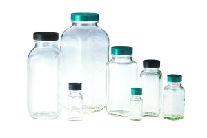 Qorpak Clear French Square Bottles Ready-To-Clean W/Caps - BOTTLE, FRENCH SQ, PTFE DSC CP, CLR, 32OZ - GLC-01384