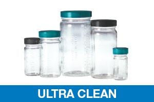 Qorpak Ultra-Clean Medium Graduated Round Bottles - BOTTLE, BOTTLE BEAKER, PTFE CP, CLR, 1OZ, UC - GLC-01452