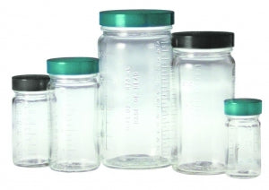 Qorpak Clear Graduated Medium Round BTLS W/Phenolic Rubber Cap - BOTTLE, BOTTLE BEAKER, RBR CAP, CLR, 1OZ - GLC-01455