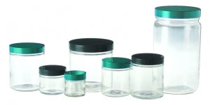 Qorpak Clear Straight Round Jars W/Thermoset F217/PTFE Cap - BOTTLE, STRAIGHT RND, PTFE CAP, CLR, 1OZ - GLC-01585