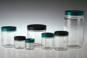 Qorpak Clear Straight Round Jars W/Thermoset F217/PTFE Cap - 32OZ CLEAR JAR, GREEN LINED CAP ATTACHED - GLC-01721