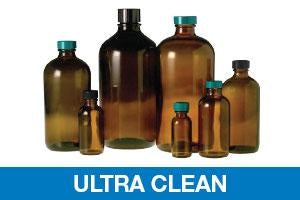 Qorpak Ultra-Clean Amber Boston Round Bottles - BOTTLE, BOSTON RND, PTFE CAP, AMB, 8OZ, UC - GLC-01949