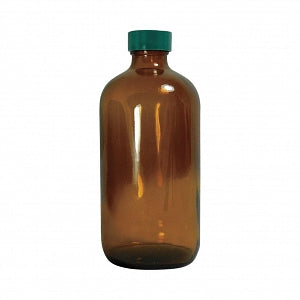 Qorpak Vacuum / Ionized Amber Boston Round Bottle with Thermoset F217/PTFE - Vacuum and Ionized Boston Round Bottle with PTFE-Lined Cap, Amber, 8 oz. - GLC-01950