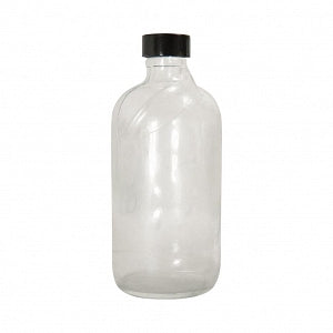 Qorpak Safety Coated Clear Boston Bottles with Thermoset F217/PTFE Cap - Safety Coated Boston Round Bottle with PTFE-Lined Cap, Clear, 8 oz. - GLC-02213